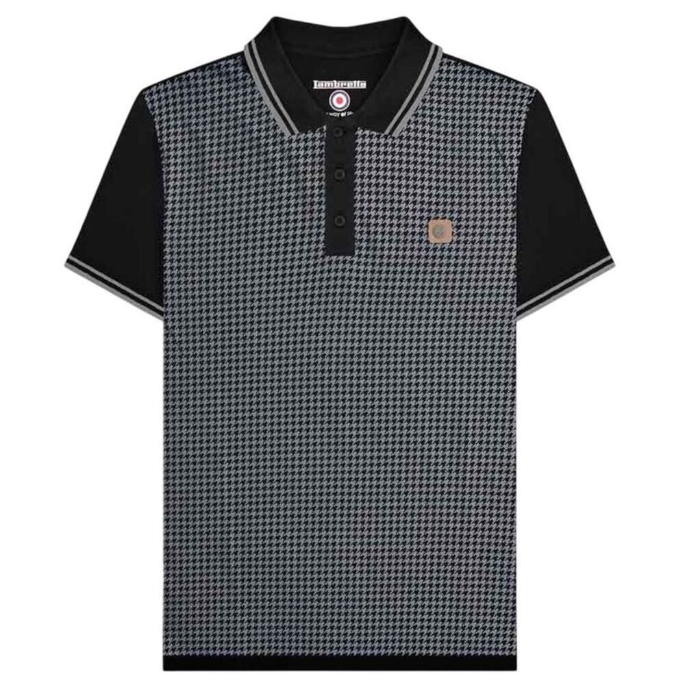 Lambretta Mens Houndstooth Big & Tall Polo Shirt / Black/Iron